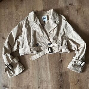 Zara Viral Khaki Cream Crop Trench Coat Jacket size medium‎